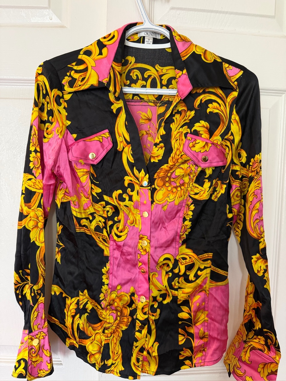 Cache Black Top with Yellow Floral Accents